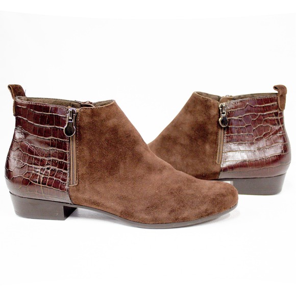 Munro Shoes - Munro American Lexi Bootie Brown Suede Croc Accent Ankle Boots Women's Size 8.5
